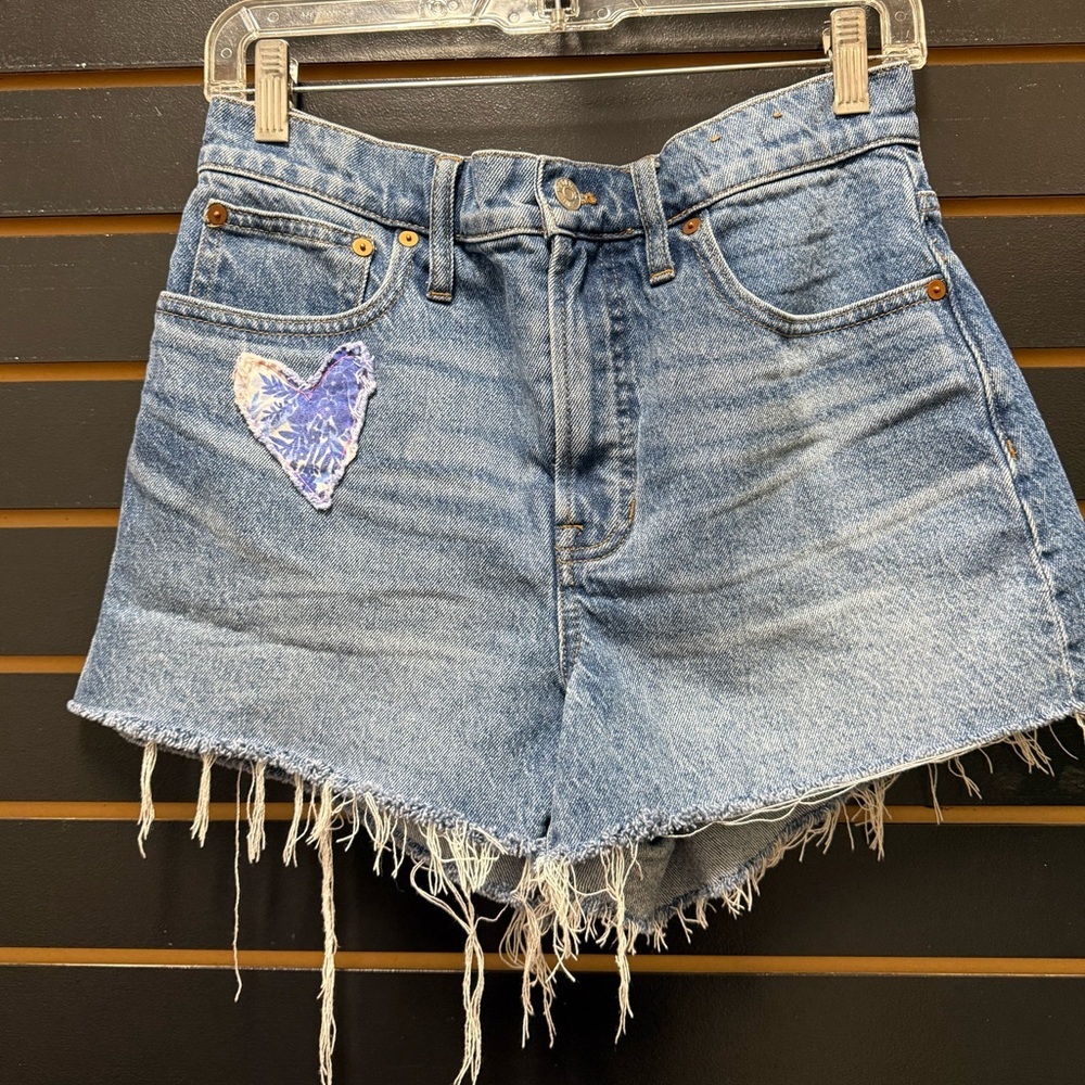 Madewell The Perfect Jean Short Size 28 Raw Hem Patchwork Denim
